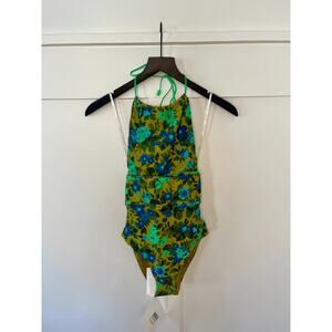 Zimmermann Estelle Ruched Halter One Piece Bathingsuit Tan Floral US Size 4